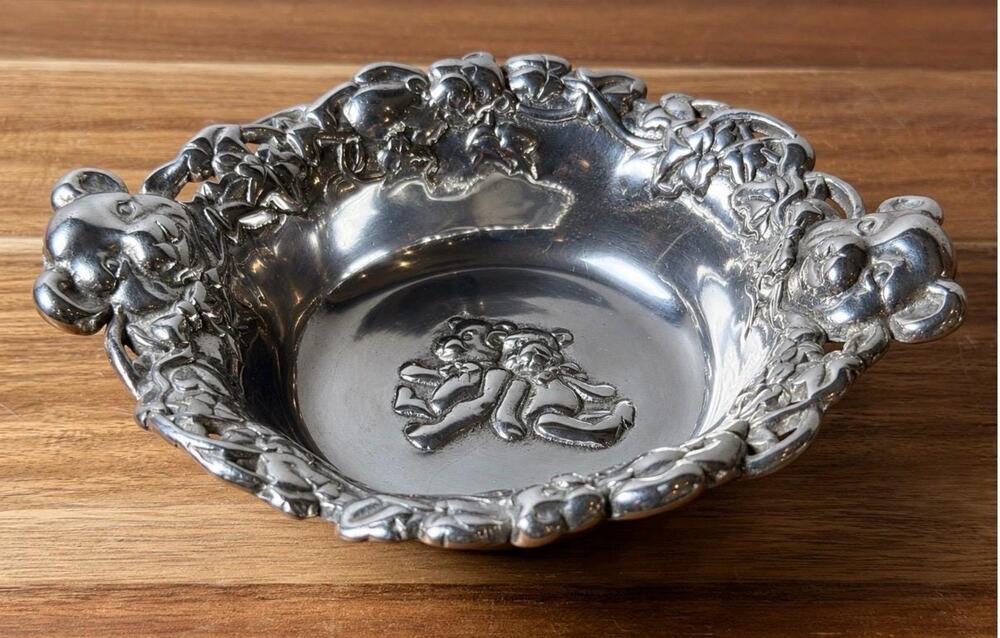 Vintage Arthur Court Teddy Bear Bowl, Cast Aluminum Ivy Baby Dish (1997)